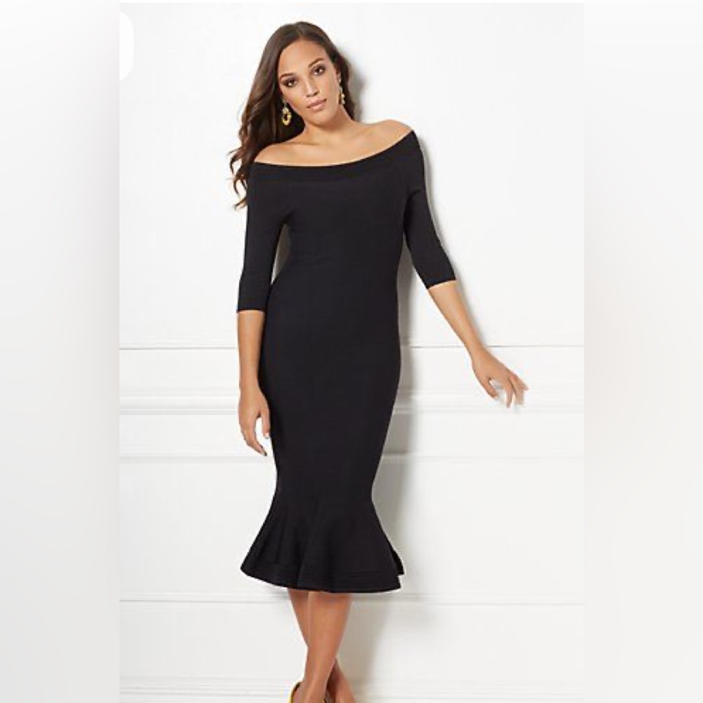 New York & Co. Eva Mendes Collection Elegant Off-Shoulder Black Dress